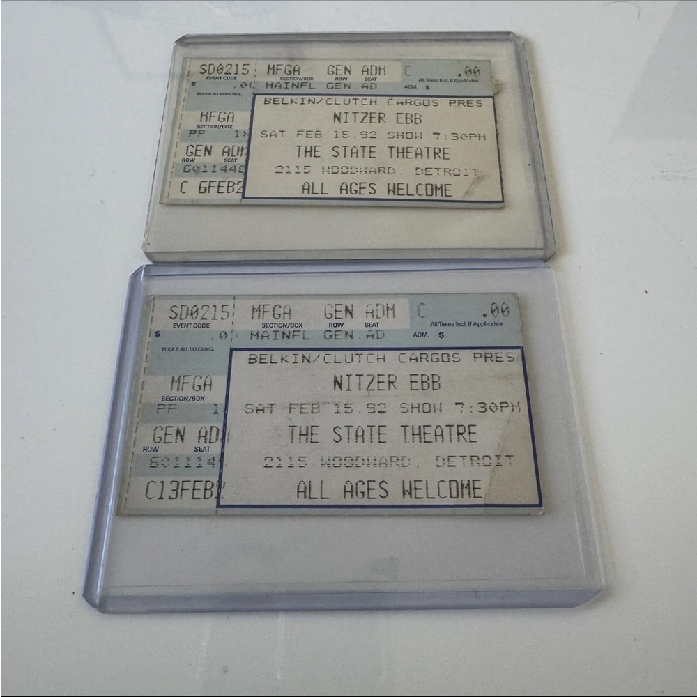 Vintage 90s Nitzer Ebb Ticket Stub 1992 Concert Tour Detroit Michigan Music Band